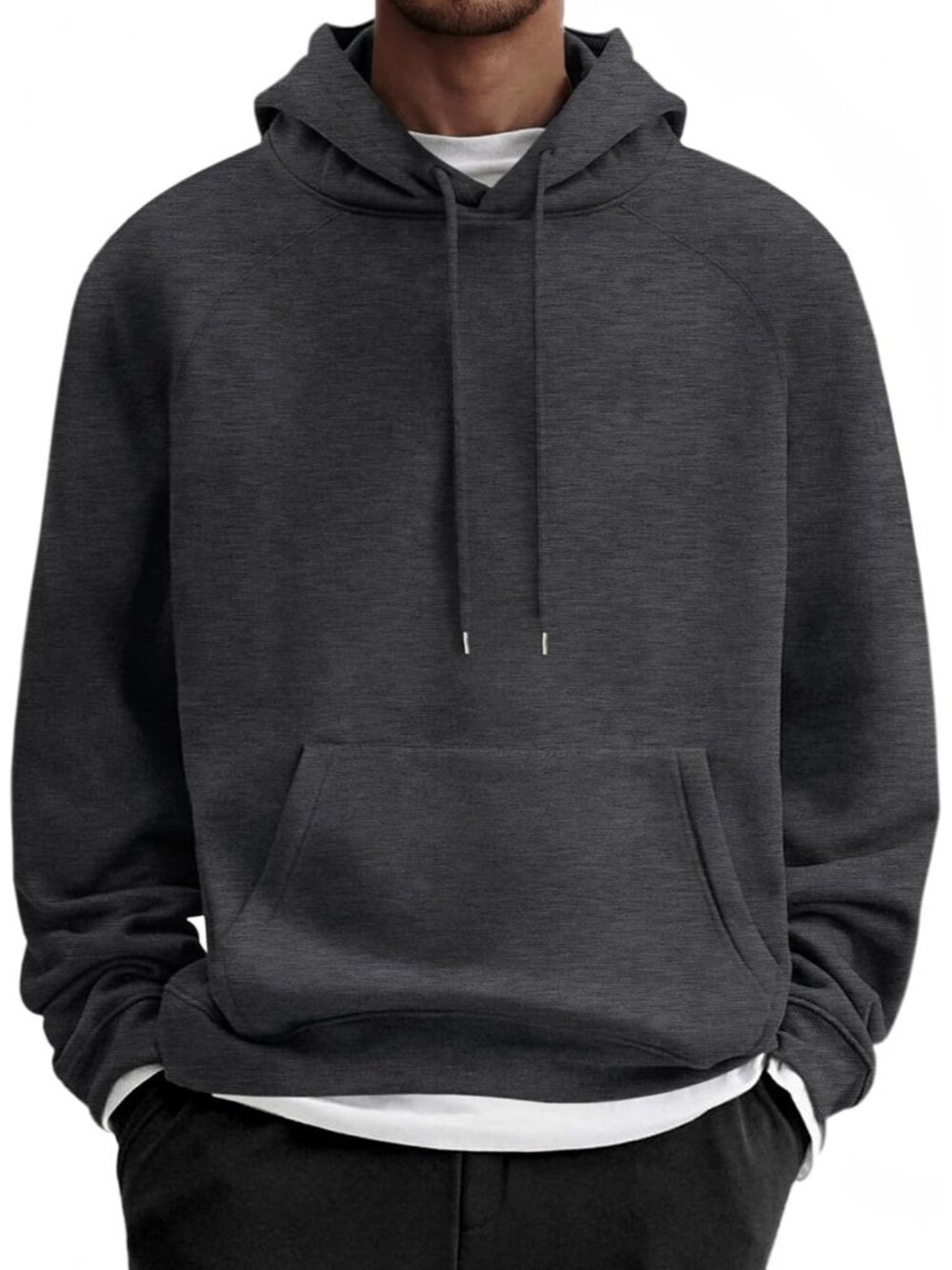 Coofandy Men's Dark Grey Fleece Pullover Long Sleeve Essential Sweatshirt Hoodie